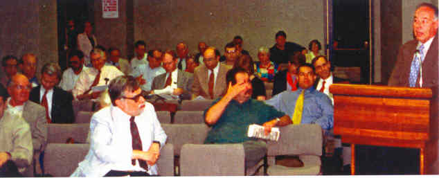 George (in white sport coat) at an MTA Lower Manhattan Access public hearing circa 2002